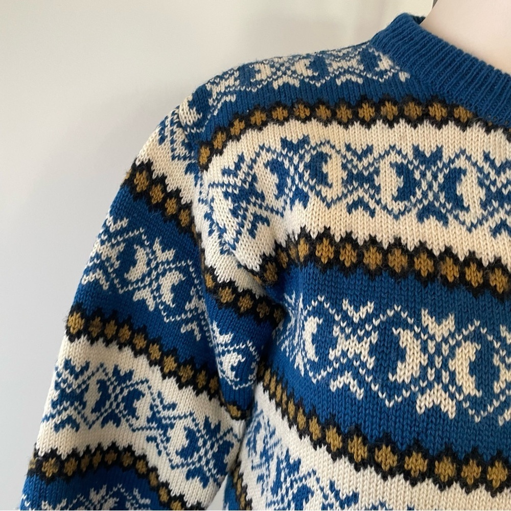 Vintage Dirdalstrikk 100% Wool Knit Cardigan Nordic Fair Isle Pewter Clasps - Picture 6 of 8